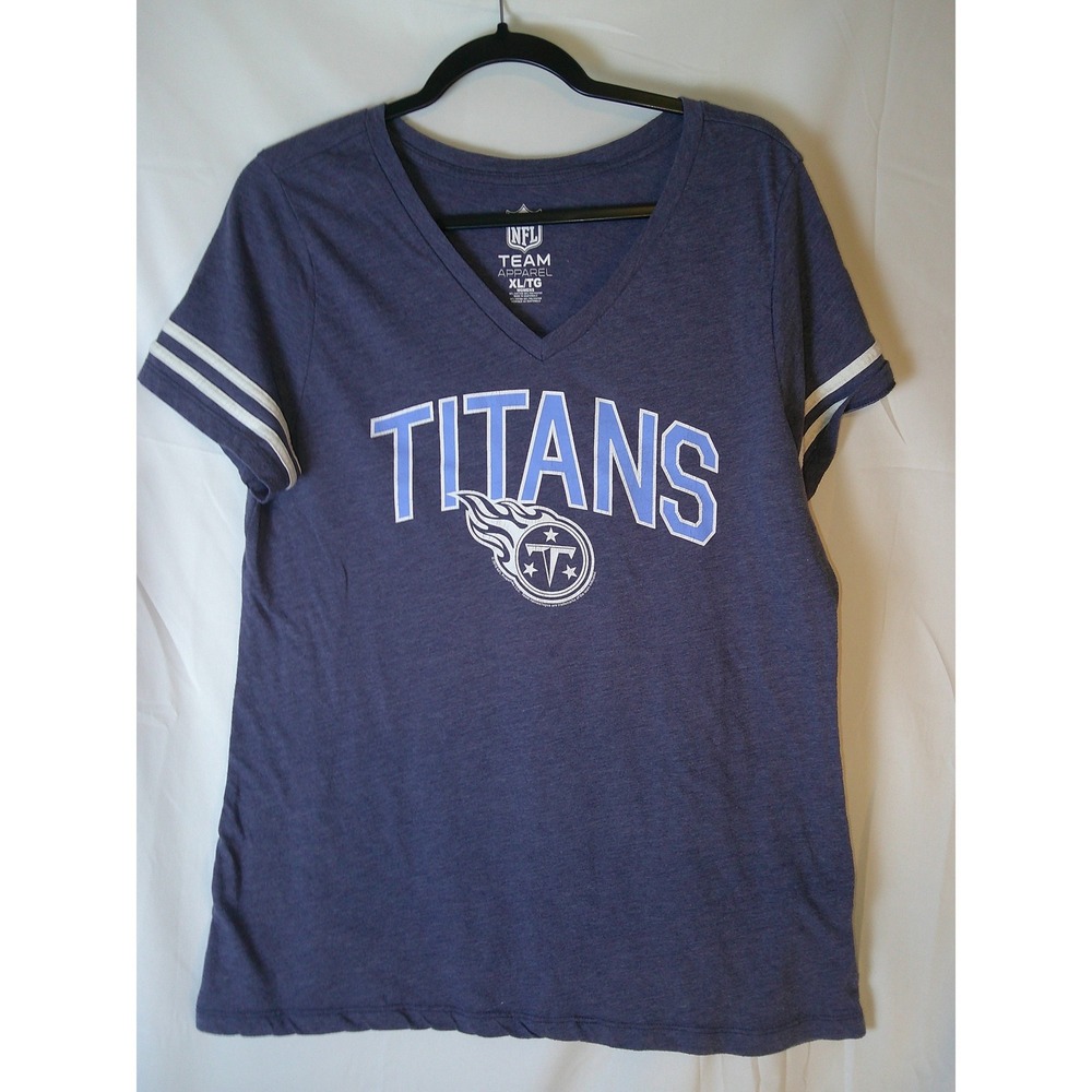 NFL Team Apparel Tennessee Titans Womens XL Navy Blue V-Neck Varsity Stripe Tee